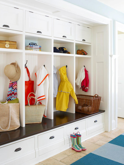 Designate a space to catch shoes, backpacks, purses, coats, etc.