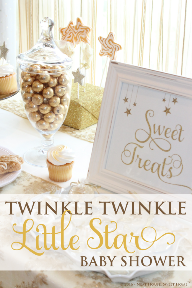A stunning gender neutral Twinkle Twinkle Little Star baby shower theme and decor.