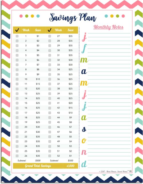 You can save $1,000 this year with this free printable 52 week savings plan!