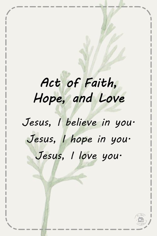 act of faith, hope, and love prayer card