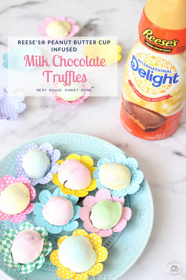 These milk chocolate truffles are fun and easy to make. Their gooey center is infused with Reese's® Peanut Butter Cup flavor! #DelightfulMoments #SplashOfDelight #CollectiveBias #ad