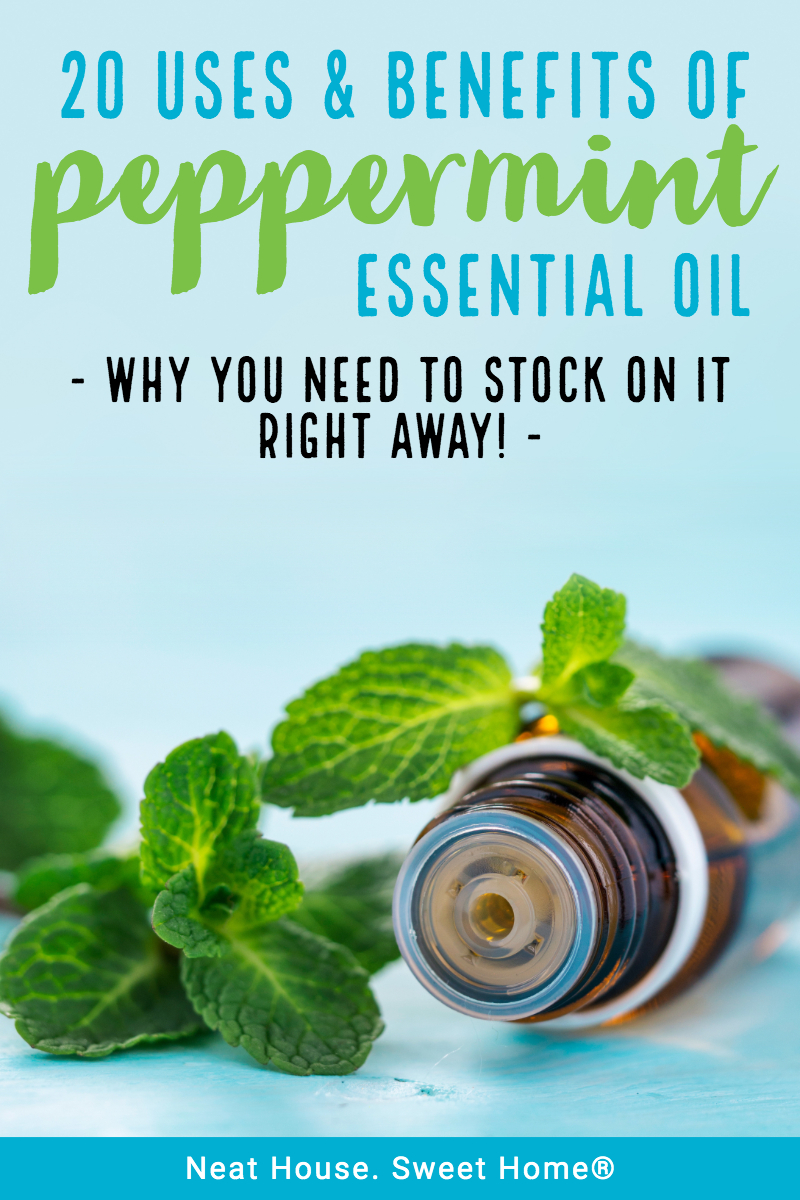 Peppermint oil is very versatile. Use it to deodorize your home, and treat common ailments. Here are 20 peppermint oil uses and its benefits. #peppermintoil #pepperminteo #homeremedies #neathousesweethome