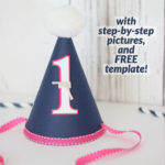 A step-by-step tutorial, with pictures, on how to make a party hat. DIY your baby's first birthday party hat with our free template.