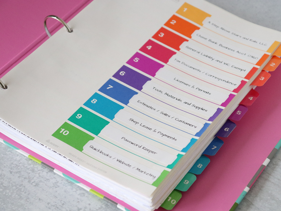 organized paper with binders