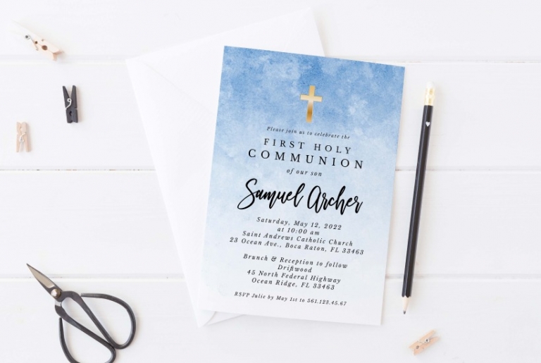 Ombre Blue Watercolor First Communion