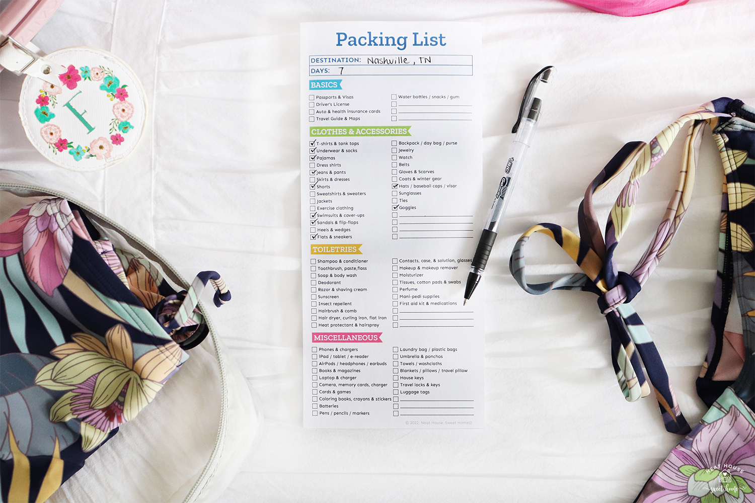 what to pack printable list