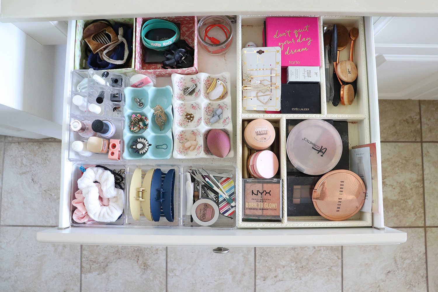 makeup drawer organization - before